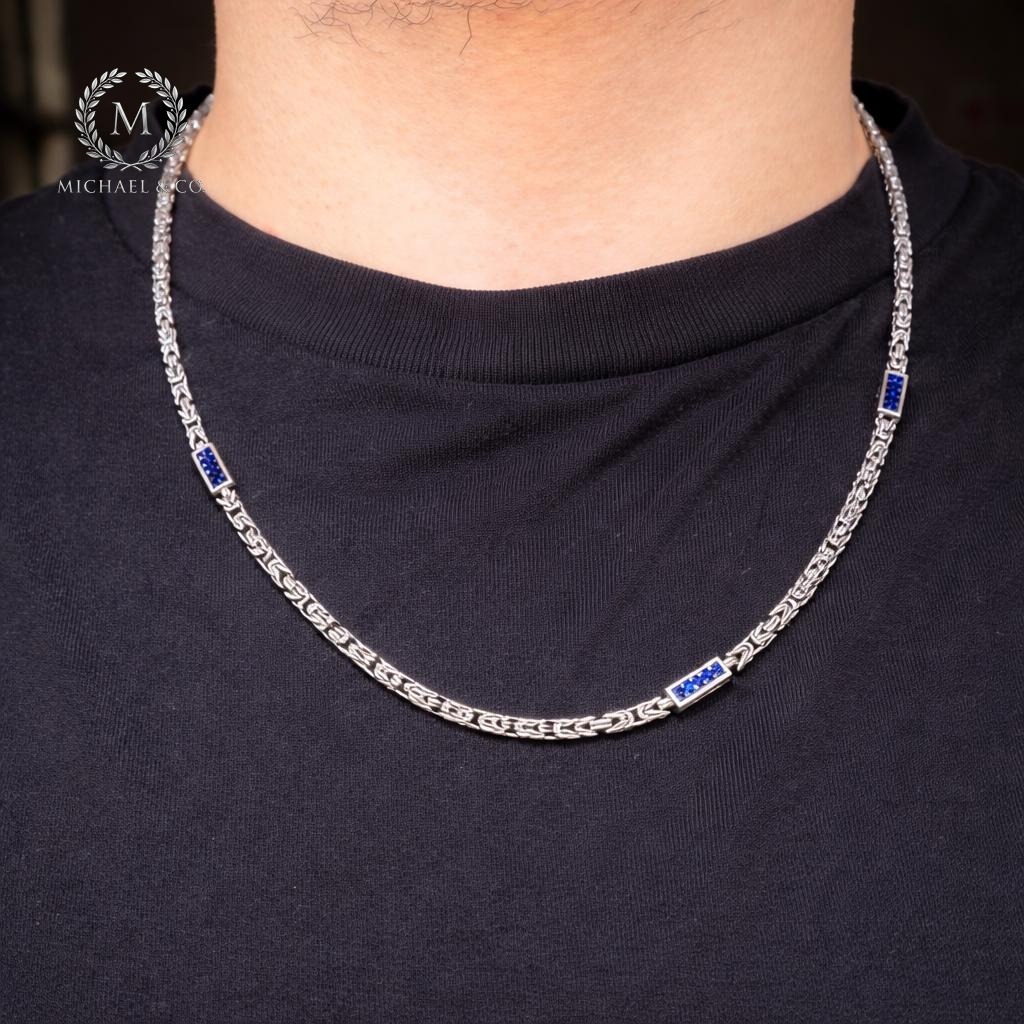 Michael925 925 Ayar Gümüş Safir Taşlı King Zincir Erkek 2