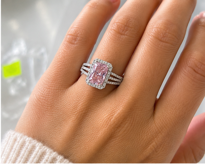 Labgrown pembe pırlanta yüzük 925 ayar gümüş 2