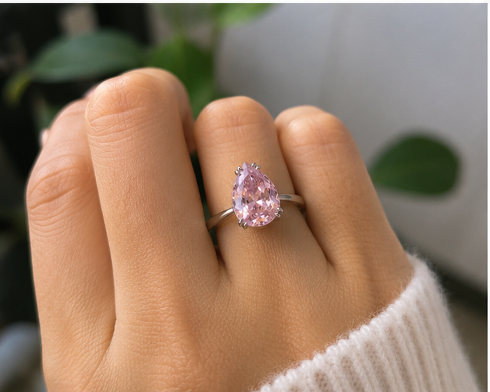Labgrown pembe pırlanta yüzük 925 ayar gümüş 3